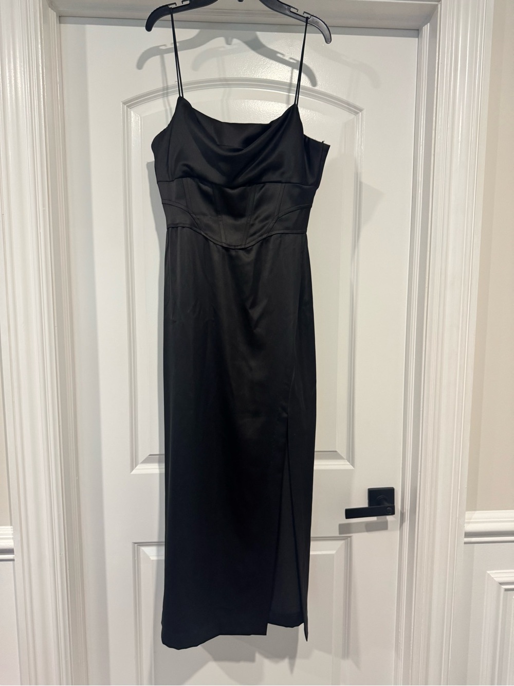 Zara Black Satin Slip Midi Dress with Cowl Neck